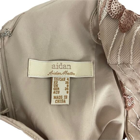AIDAN AIDAN MATTOX Floral-Embroidered Sequin Dress Cocktail Champagne Size 4 - Picture 12 of 14